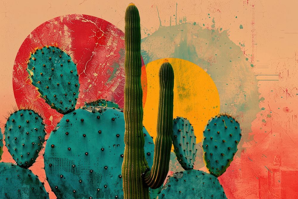 Retro collage of Cactus cactus plant creativity.