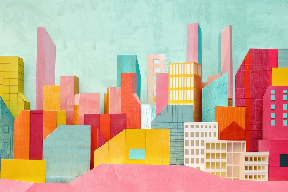Retro collage of Cityscape cityscape painting art.
