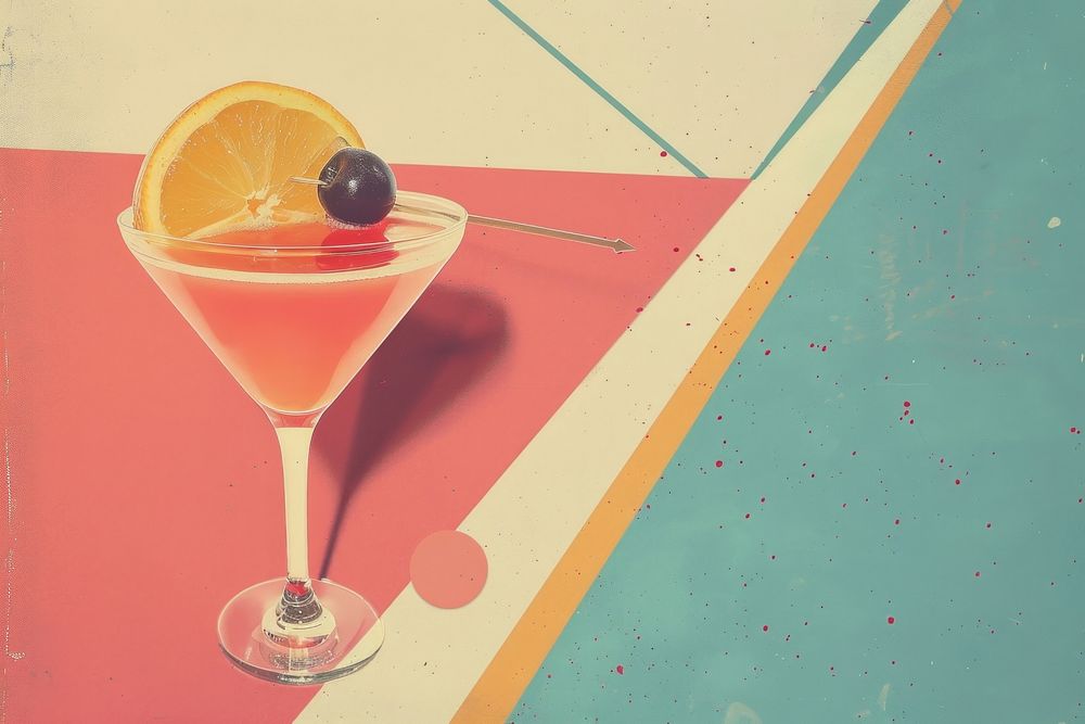 Retro collage of Cocktail cocktail martini fruit.