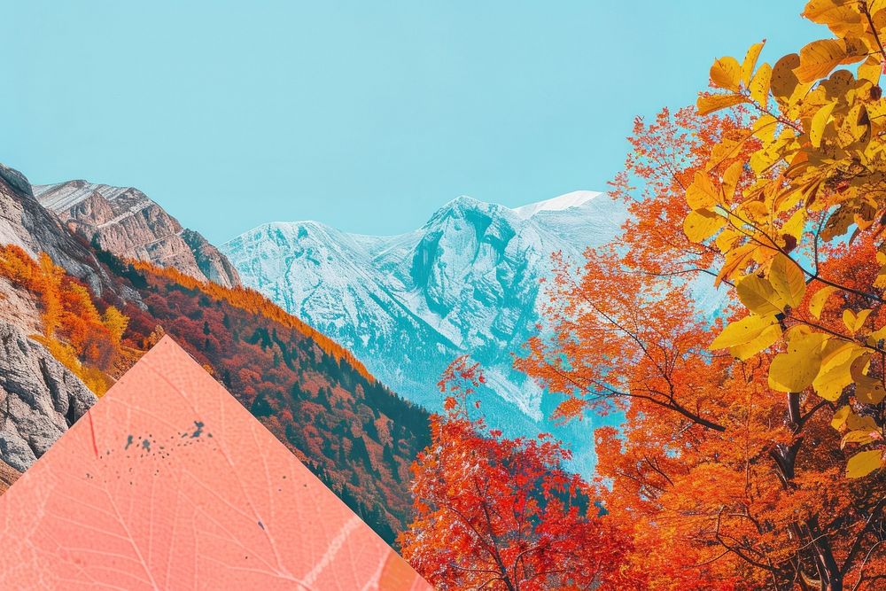 Retro collage of Colorful Autumn Season and Mountain autumn mountain outdoors.