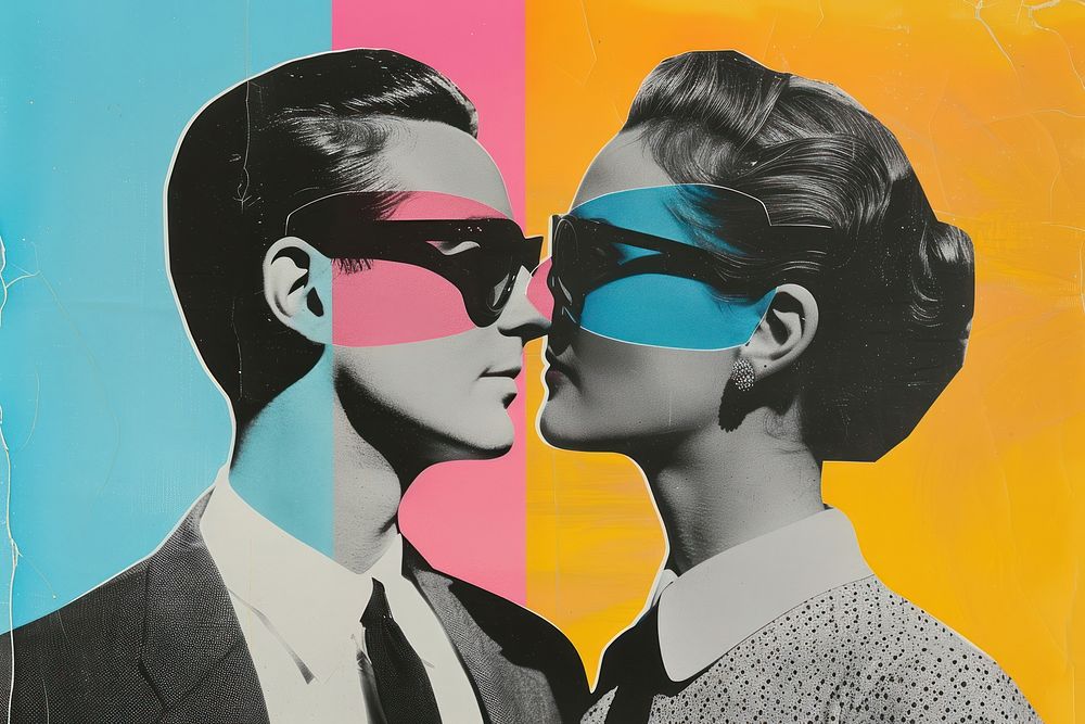 Retro collage of Couple sunglasses adult art.
