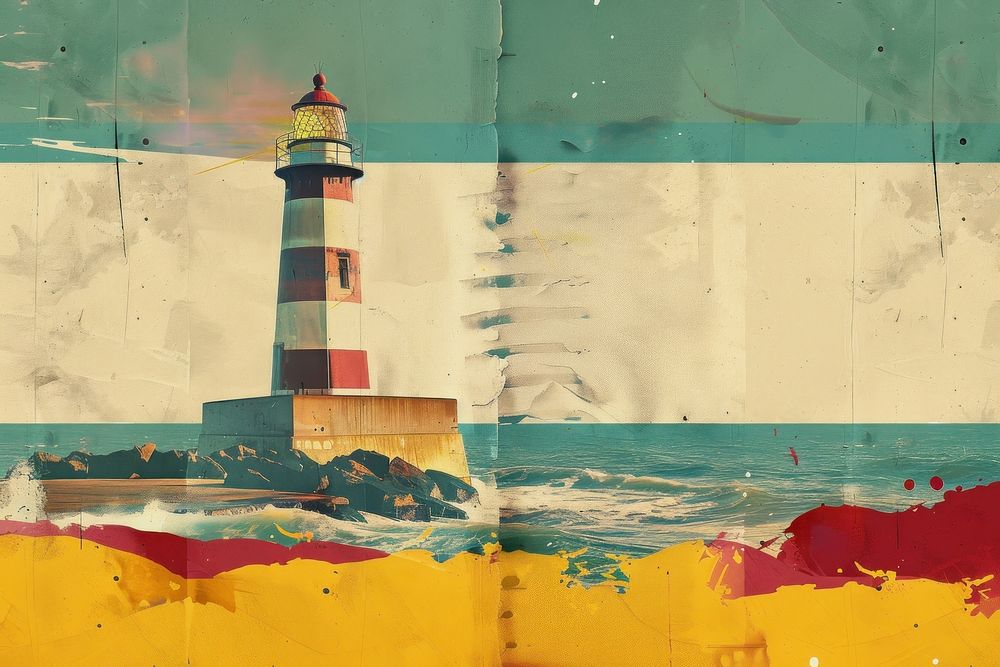 Retro collage of Lighthouse lighthouse architecture tower.