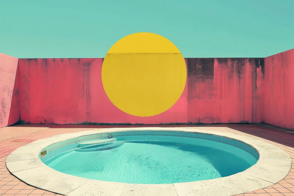 Retro collage of Pool pool architecture sunlight.