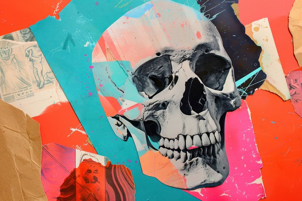 Retro collage of Skull art representation creativity.