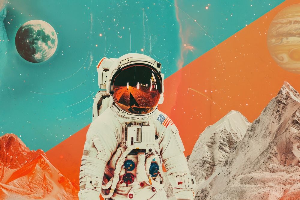 Retro collage of Space space astronaut exploration.