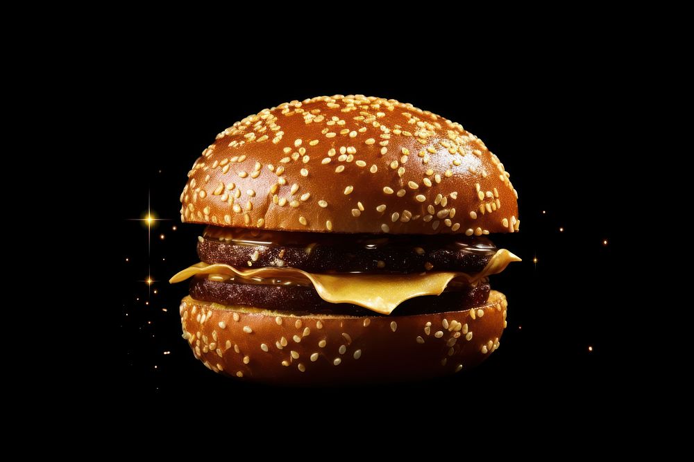 Burger sesame food black background.