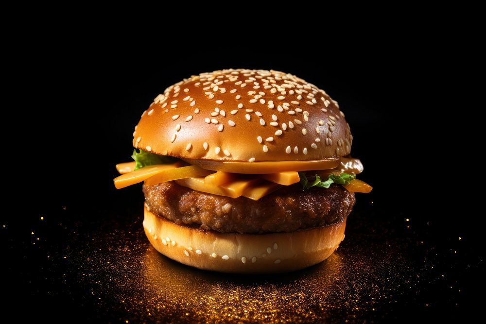 Burger sesame food black background.