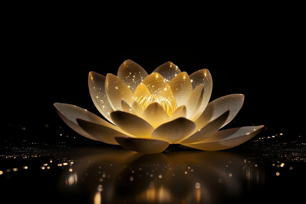 Gold lotus flower petal light black background.