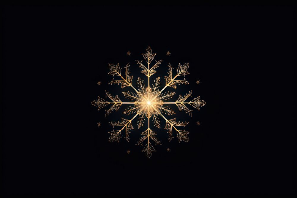 Gold snowflake light night black background.