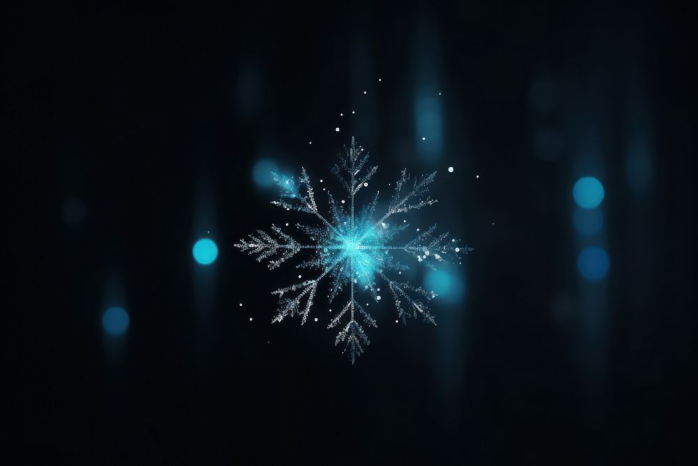 Light blue snowflake fireworks night black background.