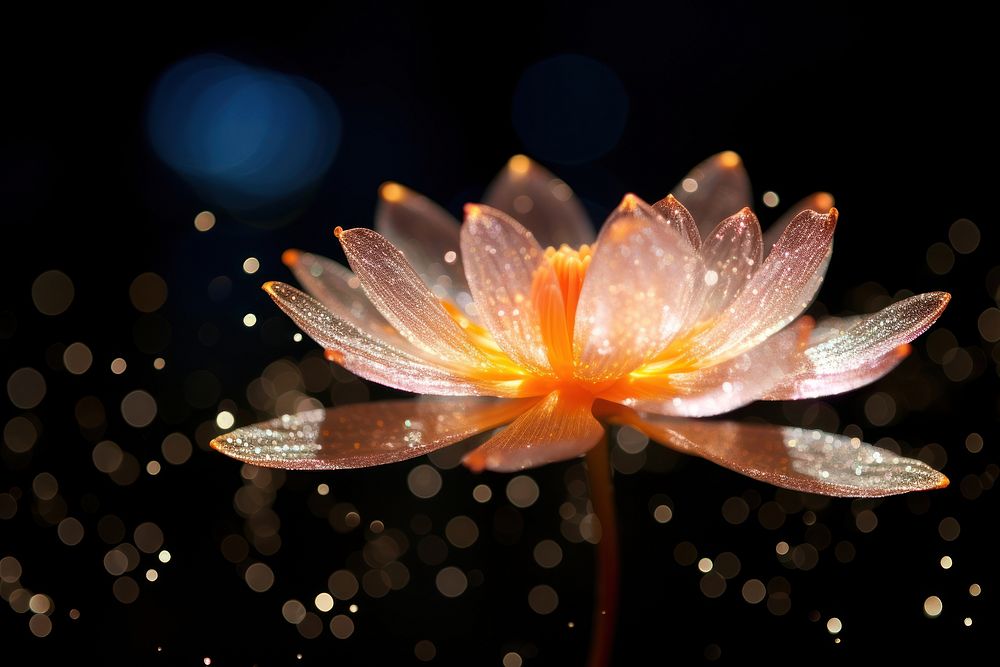 Light orange lotus flower petal plant black background.