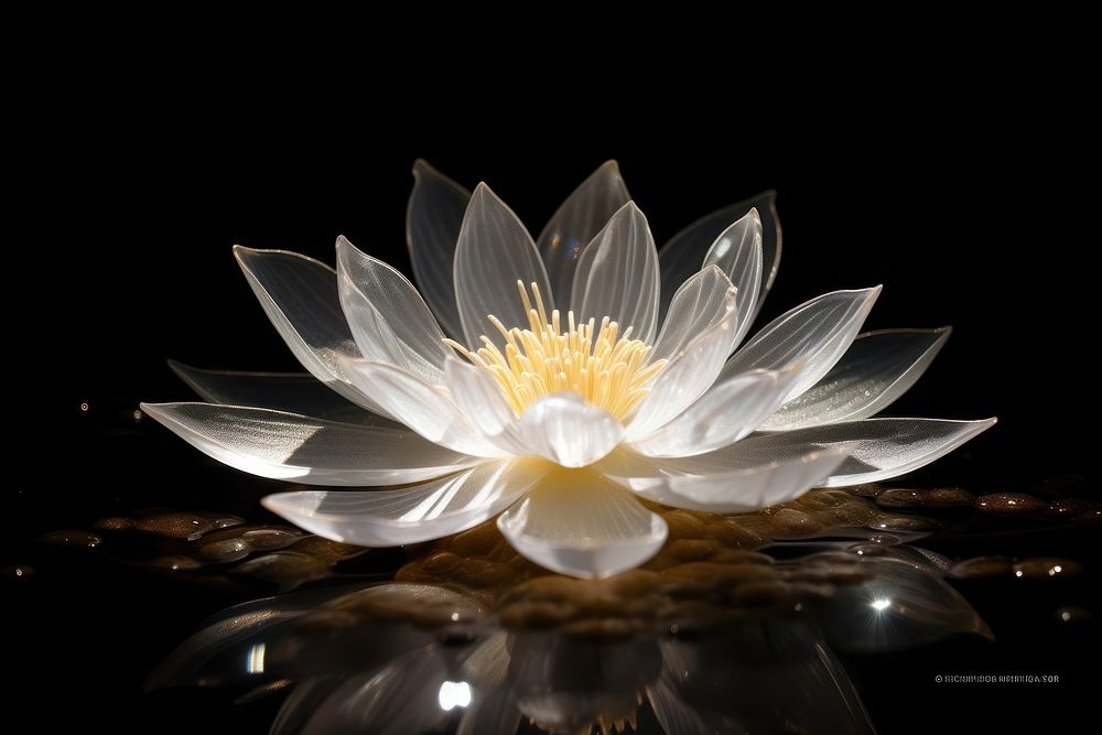 White lotus flower petal plant black background.
