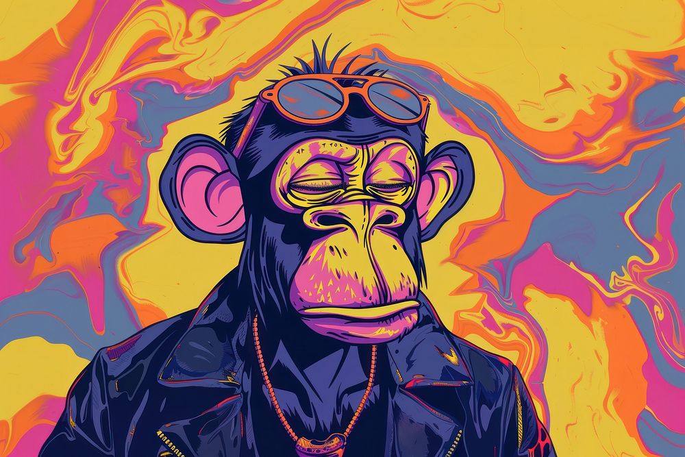 Portrait of a punk monkey in the style of graphic novel painting art portrait.