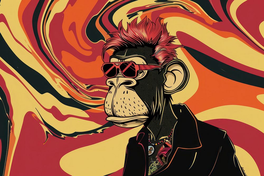 Portrait of a punk monkey in the style of graphic novel cartoon graphics poster.