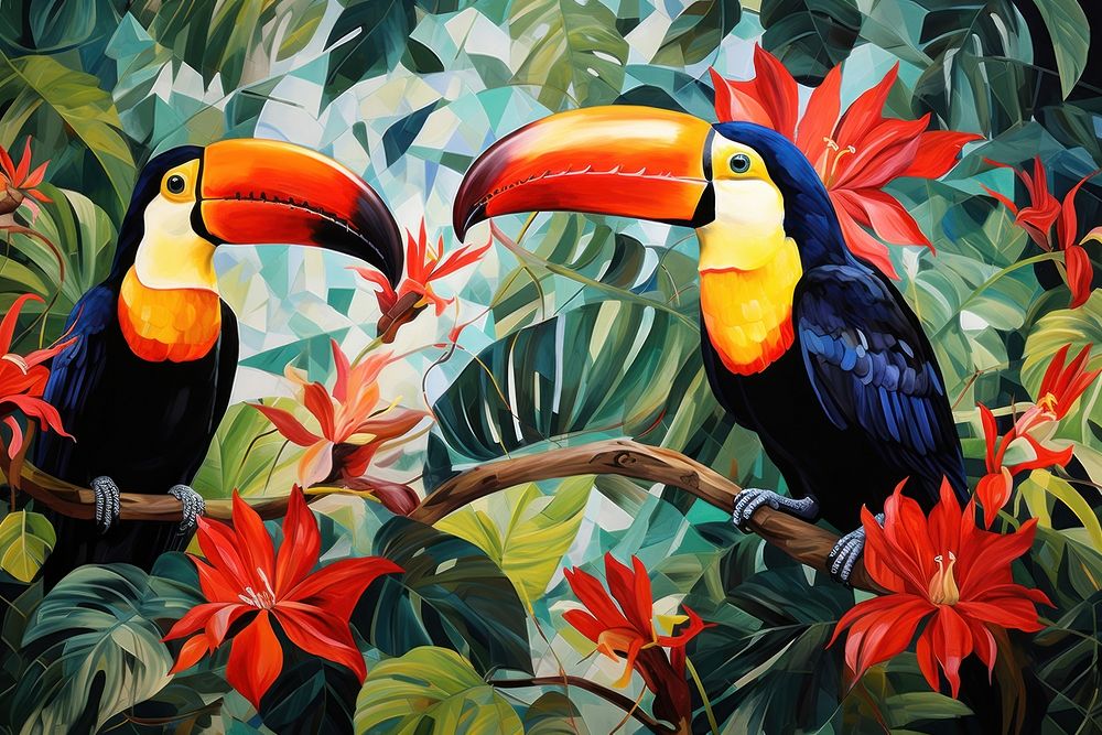 Tropical bird outdoors painting.