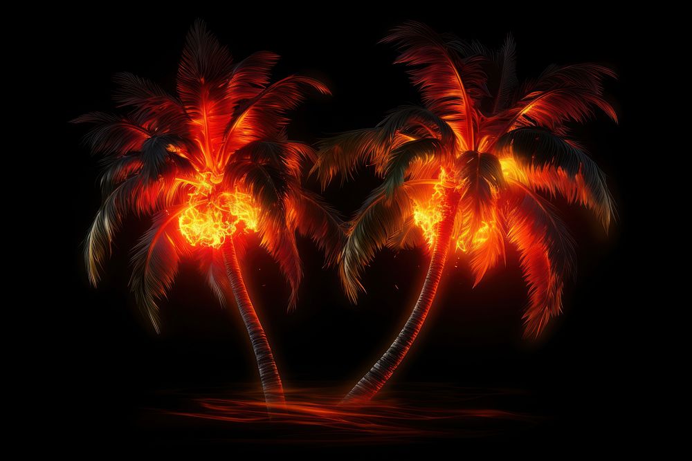 Coconut trees fire fireworks outdoors.