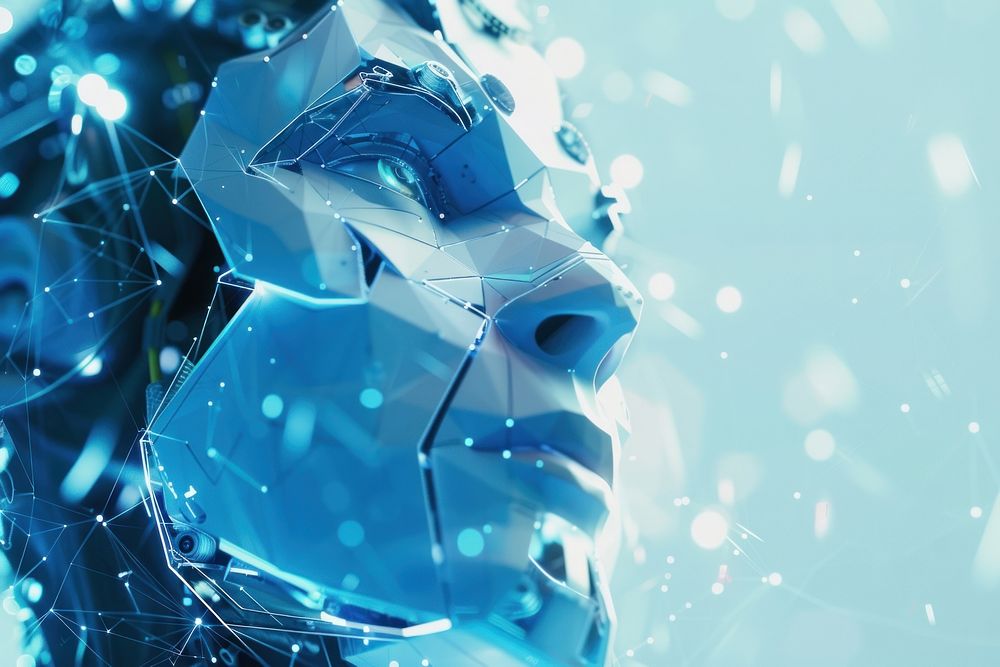 Abstract robot cyborg futuristic blue screenshot.