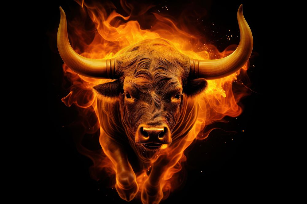 Bull fire buffalo cattle.