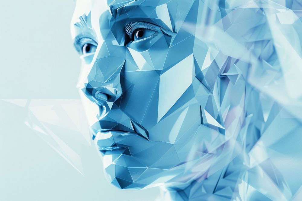 Digital polygonal cyborg futuristic technology portrait.