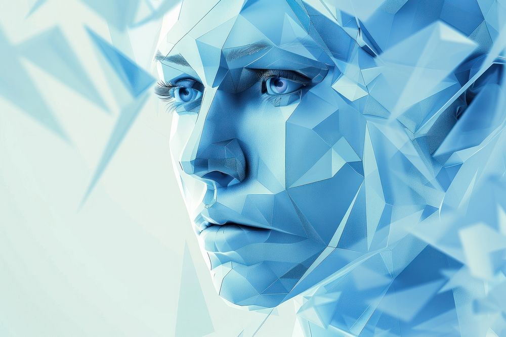 Digital polygonal cyborg portrait futuristic technology.