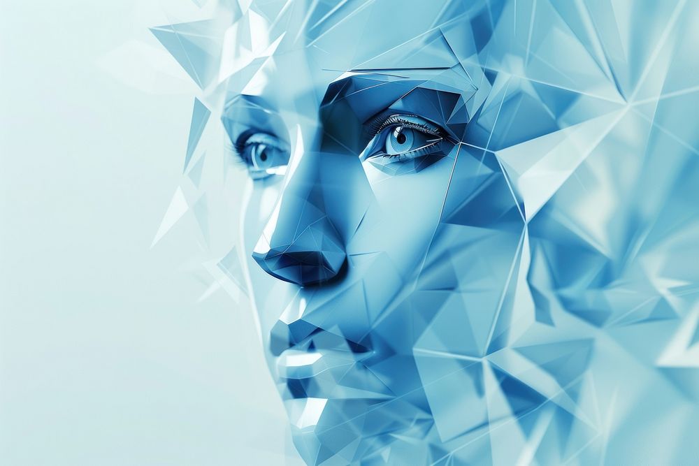 Digital polygonal cyborg futuristic technology portrait.