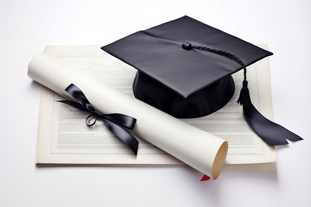 Diploma with black ribbon graduation document diploma.