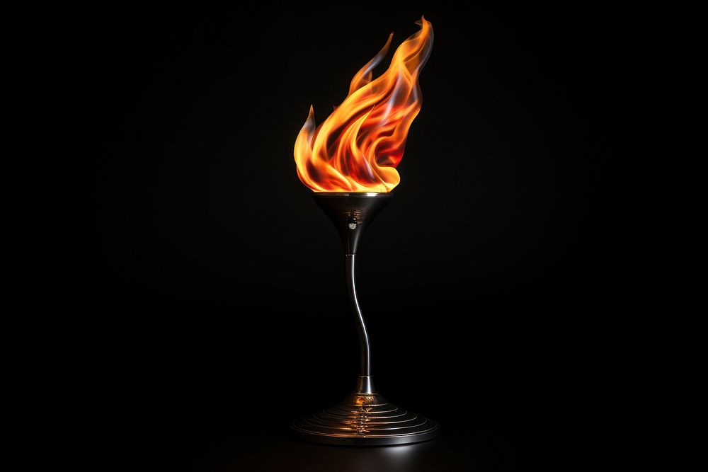 Lamp fire flame black background.