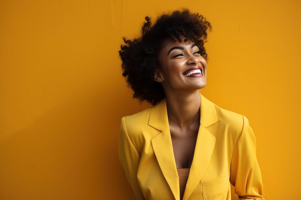 Smile black woman laughing yellow adult.
