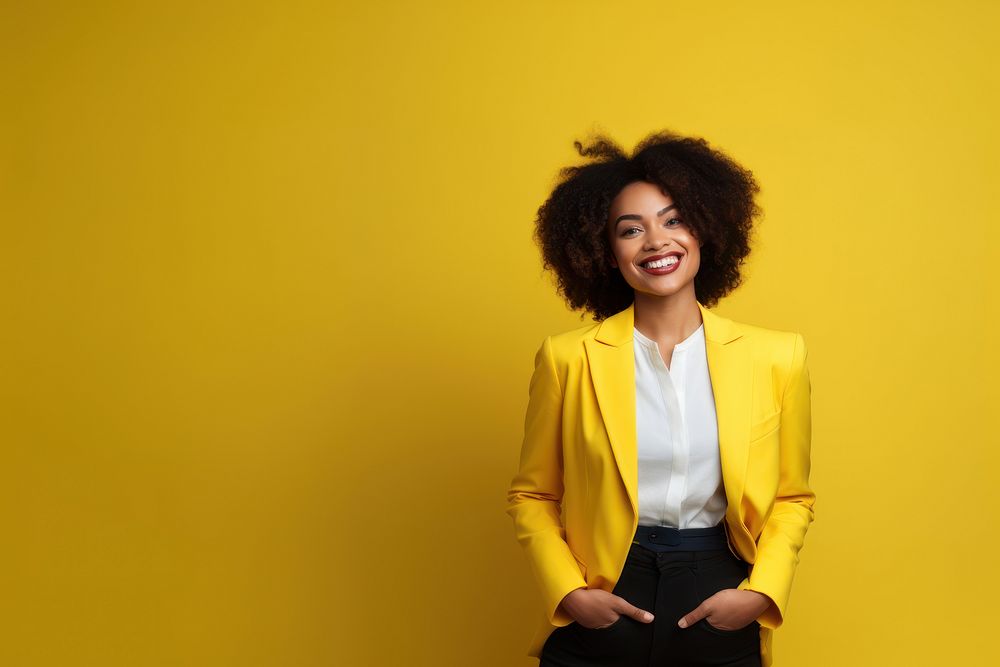 Smile black woman yellow yellow background individuality.