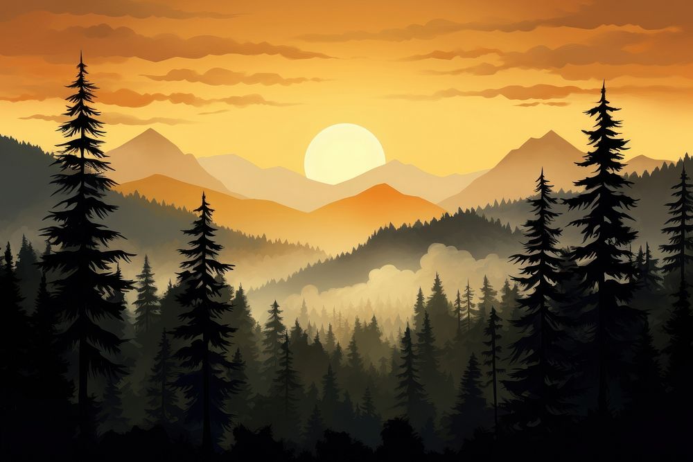 Silhouette forest landscape mountain outdoors nature.