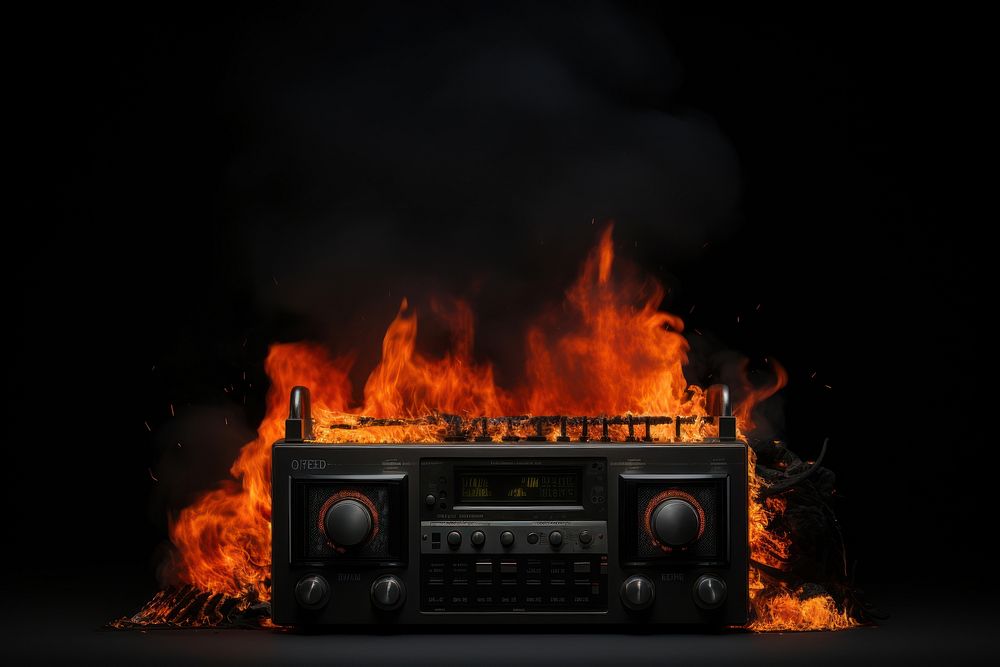 Radio fire fireplace black.
