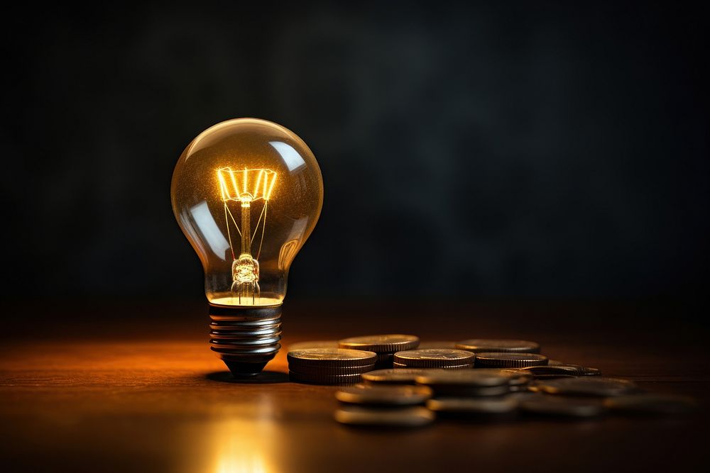 Coin and light bulb lightbulb illuminated electricity.
