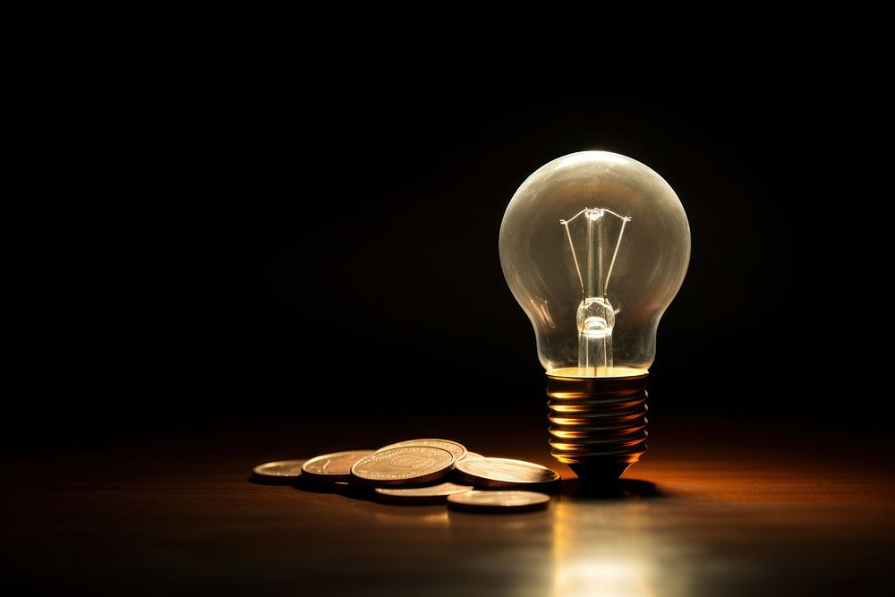 Coin and light bulb lightbulb electricity illuminated.