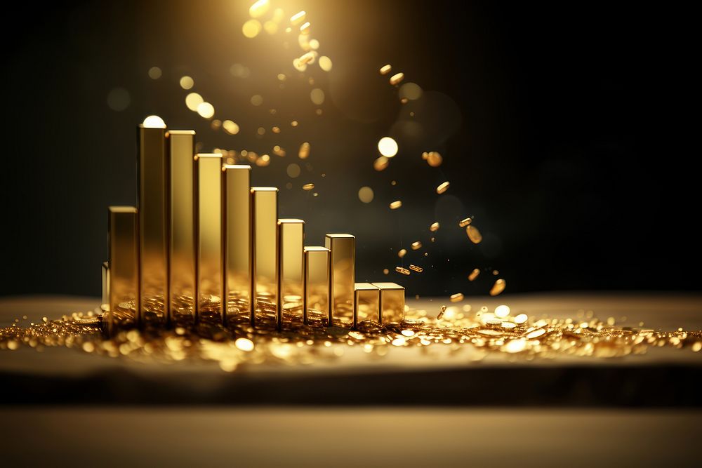 Build gold bar growth graph illuminated investment.