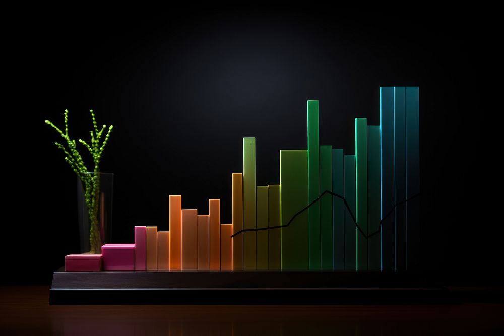 Finance growth chart neon light graph investment.