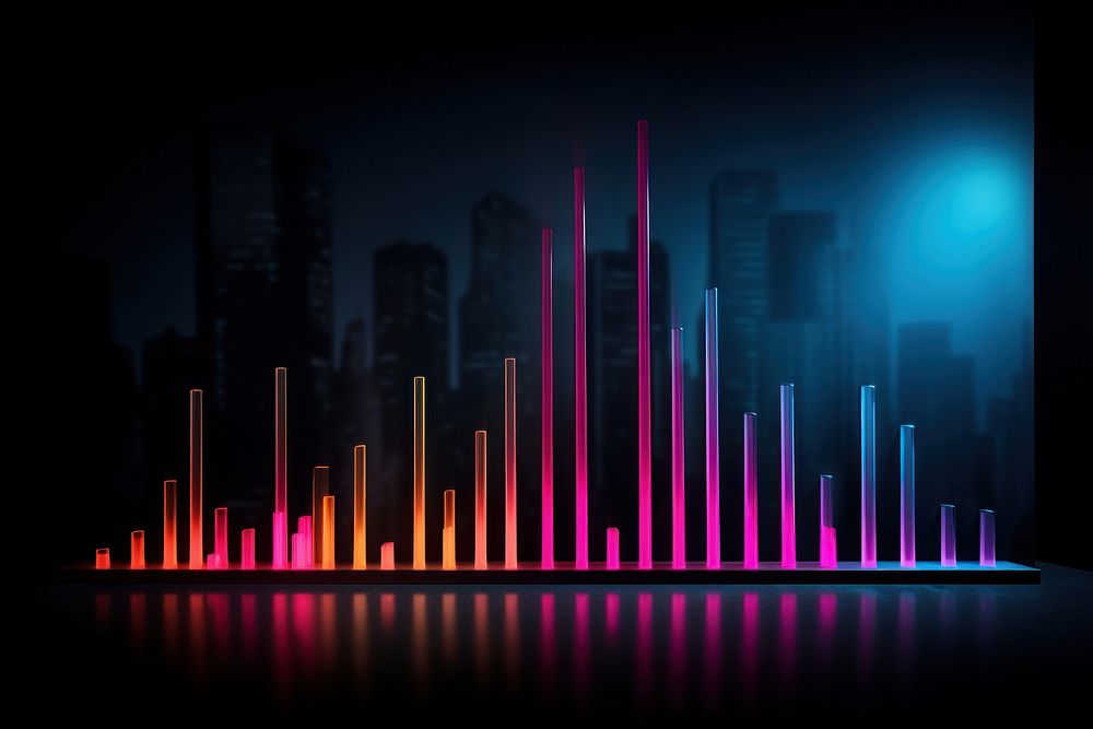 Finance growth chart neon light graph city.