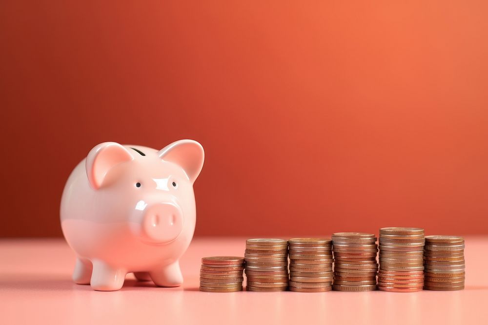 Piggy bank and coin investment bankruptcy retirement.