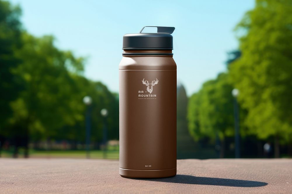 Brown insulated water bottle mockup psd