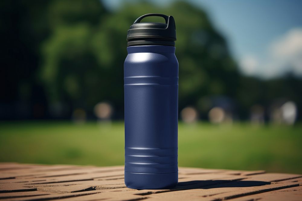 Navy blue insulated water bottle mockup psd