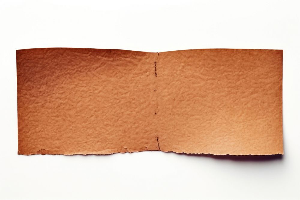 Brown adhesive strip rough paper white background.