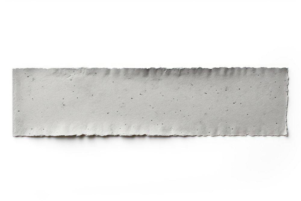 Grey adhesive strip rough paper white background.