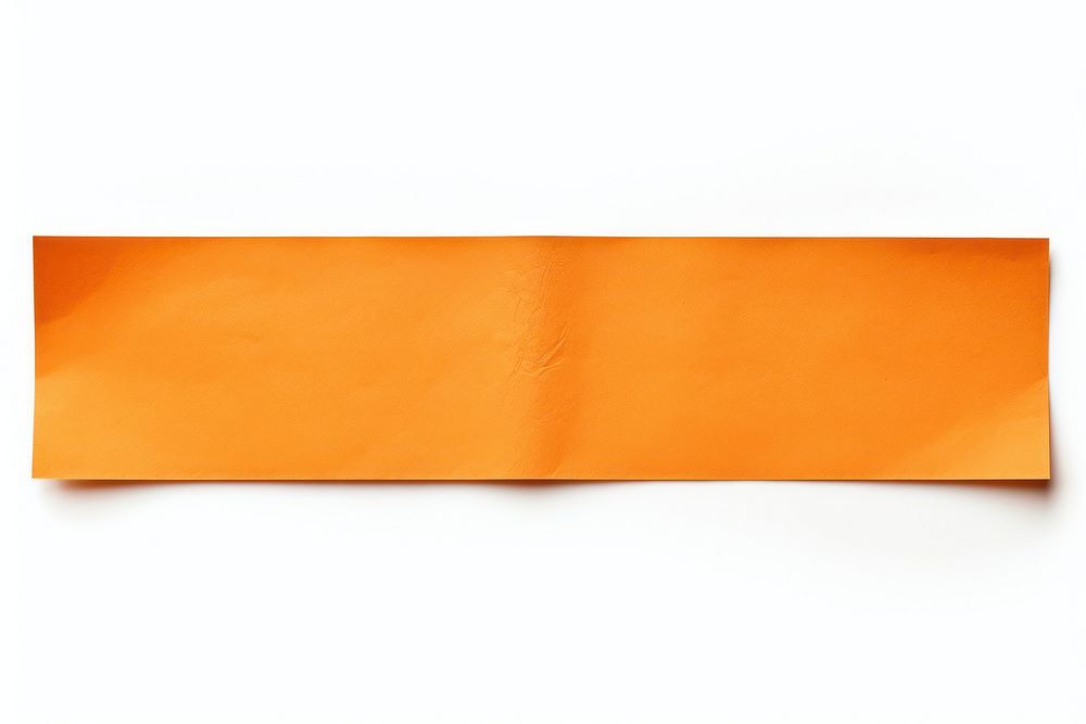 Orange paper adhesive strip white background rectangle textured.