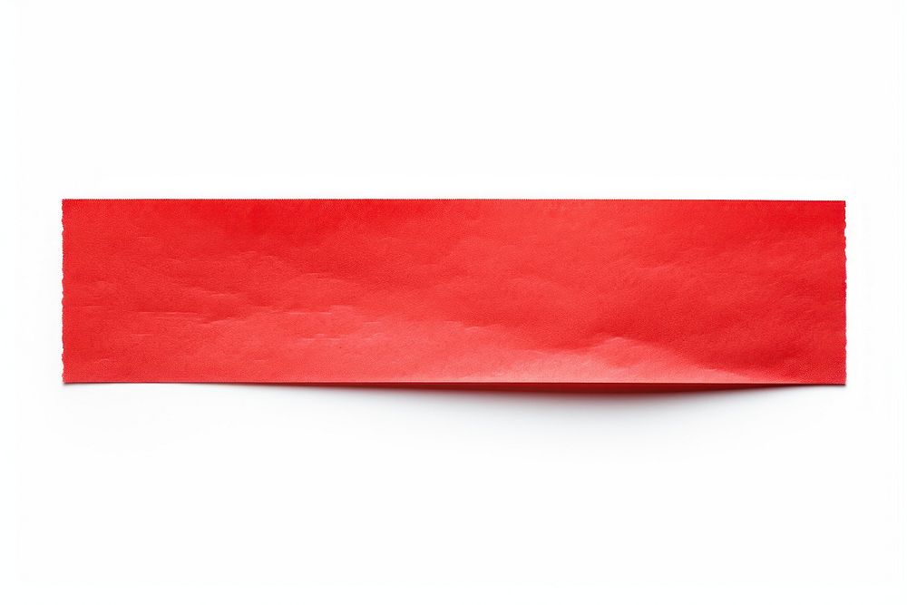 Red paper adhesive strip white background rectangle textured.