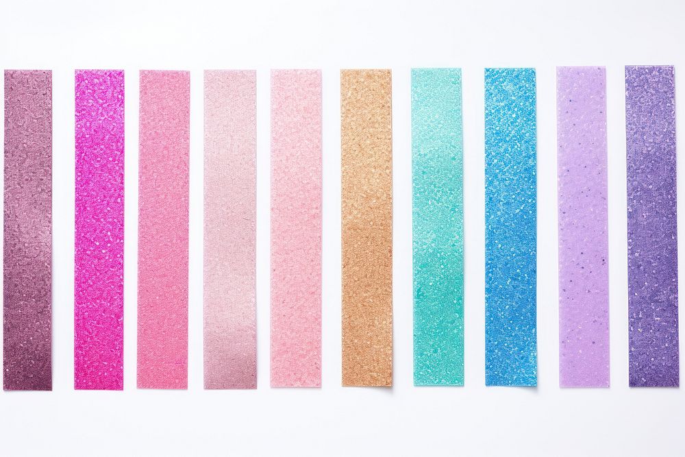 Vibrant pastel colors glitter adhesive strip backgrounds white background arrangement.