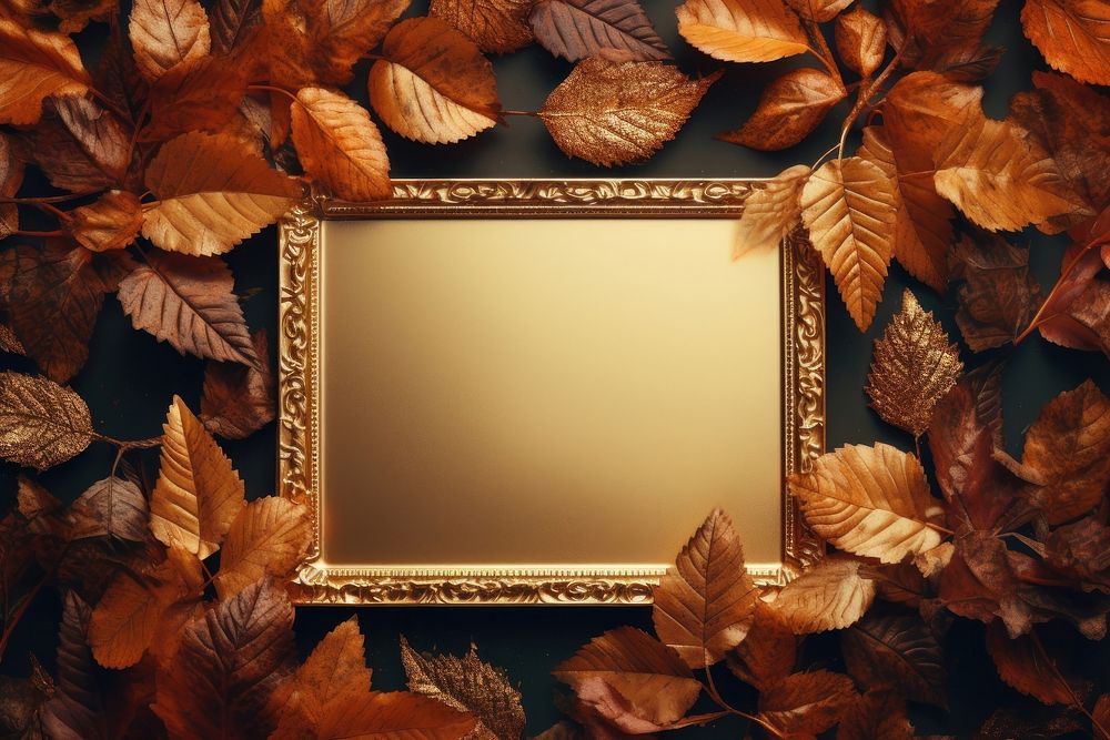 Gold frame with leaves autumn plant photo.