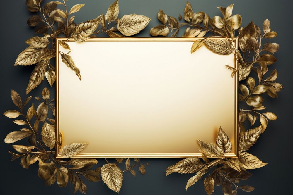 Gold frame with leaves plant photo photography.