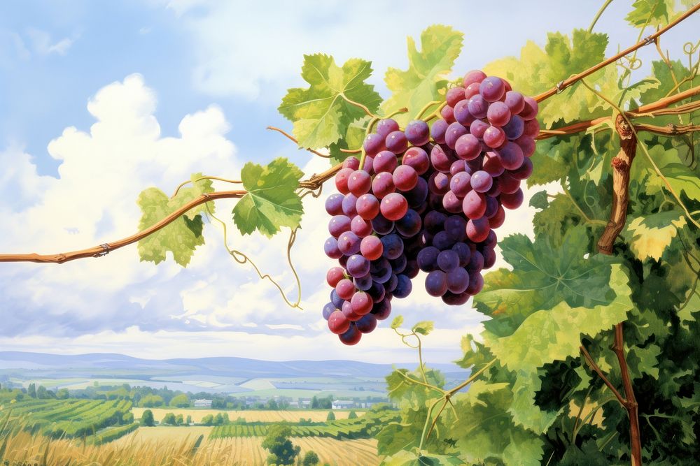 Vineyard grapes outdoors painting.