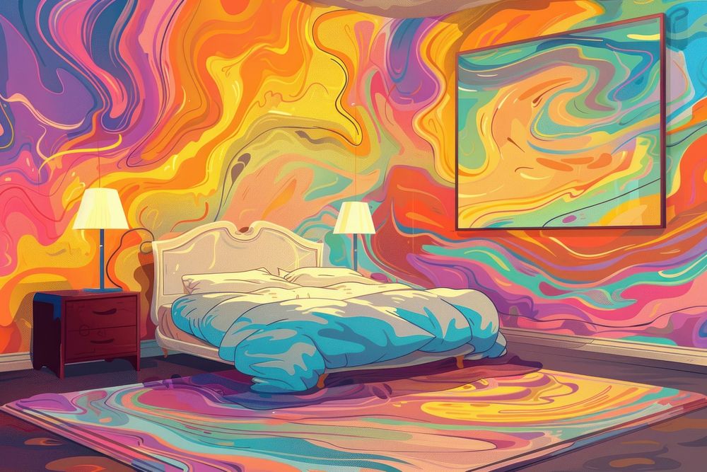 Teenage bed room painting art furniture.