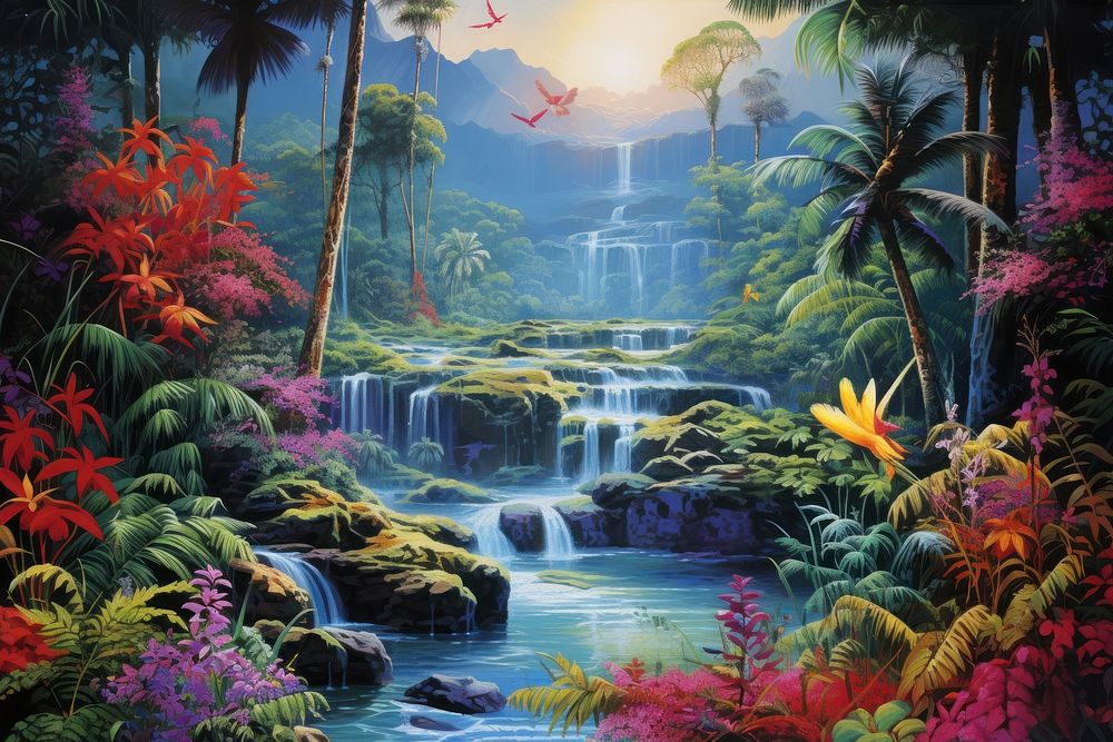 Rainforest tropical painting land.