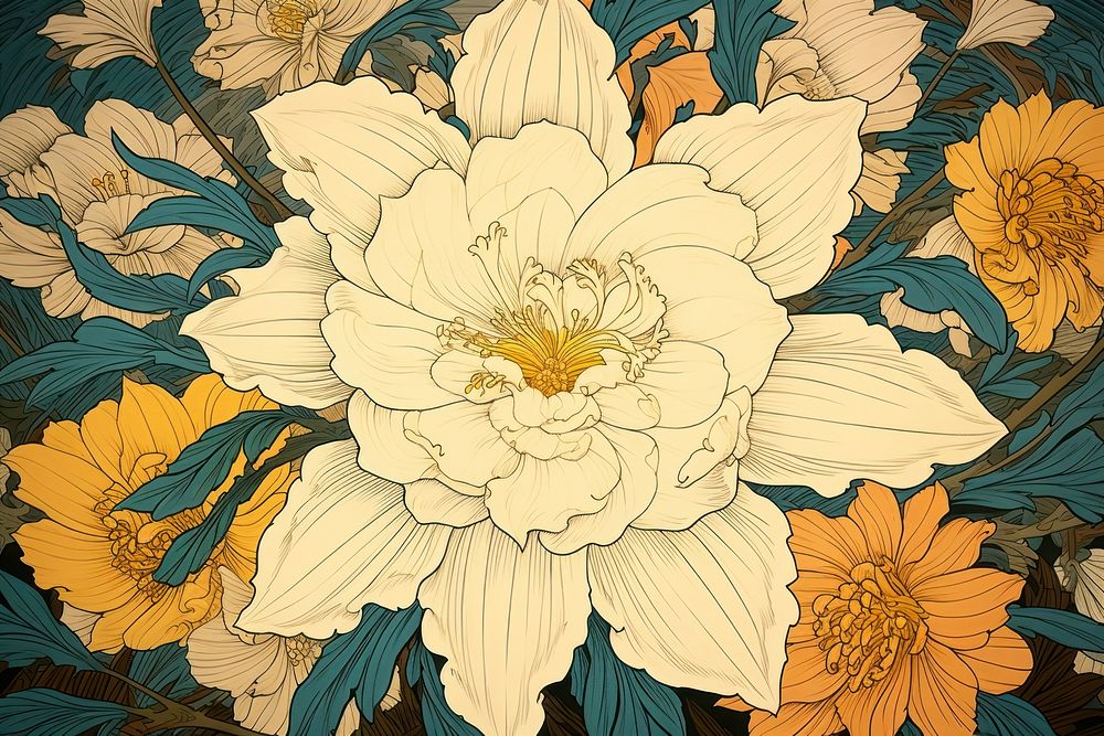 Ukiyo-e art print style flower backgrounds pattern.